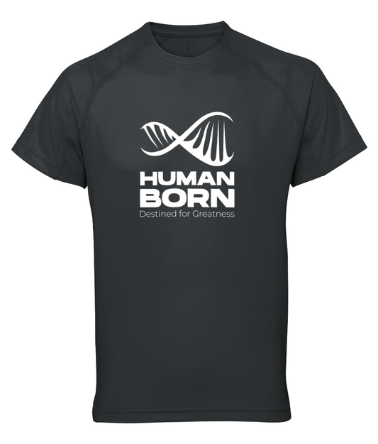 TR011 TriDri® Panelled Tech Tee Human Born ADN Logo white HB LOGO plain white